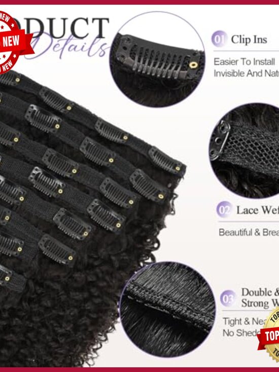 16 Inch Clip In Human Hair Extensions 120g 8pcs Kinky Curly Brazilian Virgin main image 5